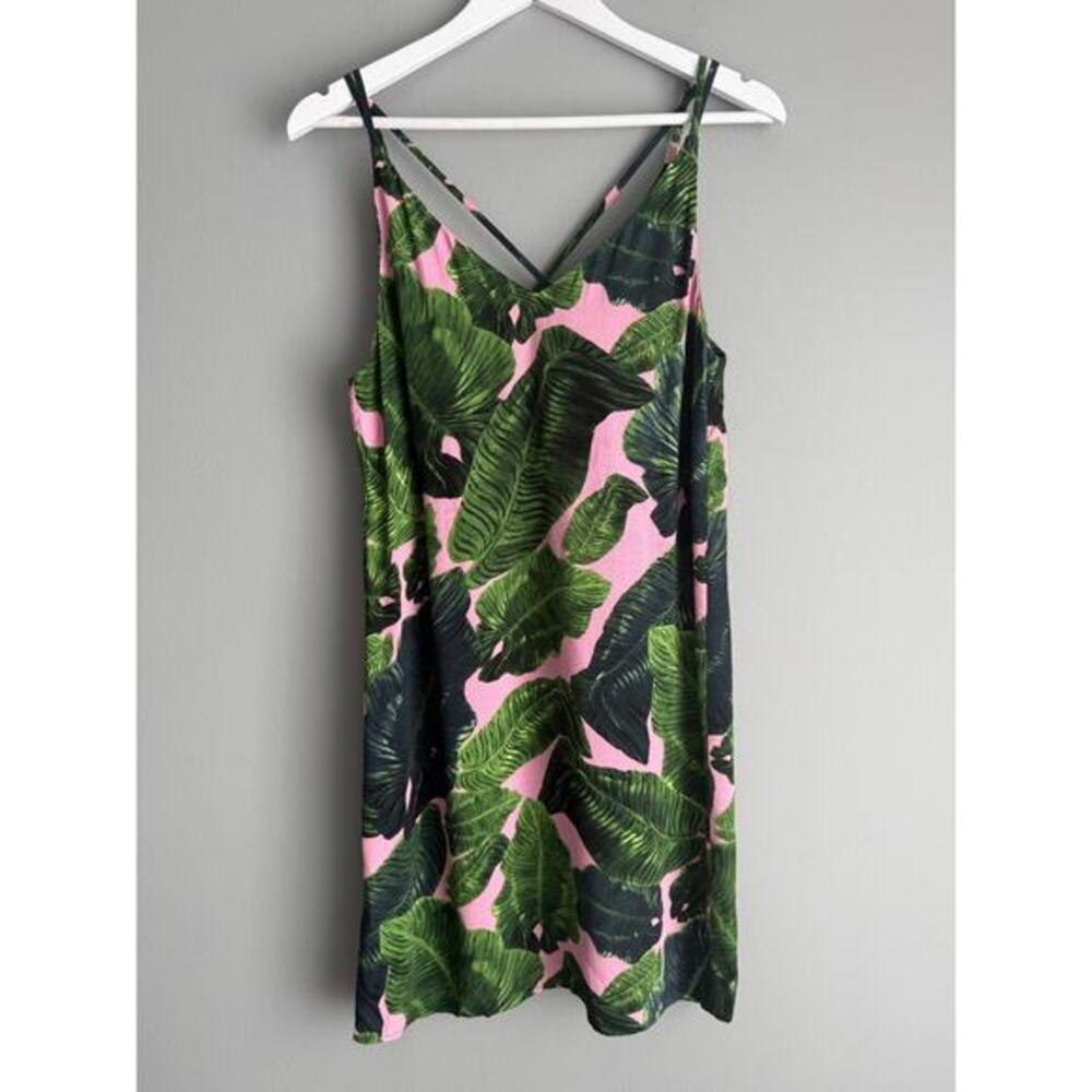 Topshop Mini Dress Size 2 Pink Tropical Leaf Print V-Neck Resort Vacation Boho